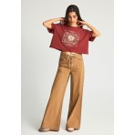 Funky Buddha Loose Fit With Graphic Print Γυναικείο Κοντομάνικο T-Shirt Κεραμιδί