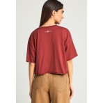 Funky Buddha Loose Fit With Graphic Print Γυναικείο Κοντομάνικο T-Shirt Κεραμιδί