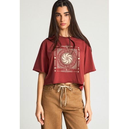 Funky Buddha Loose Fit With Graphic Print Γυναικείο Κοντομάνικο T-Shirt Κεραμιδί