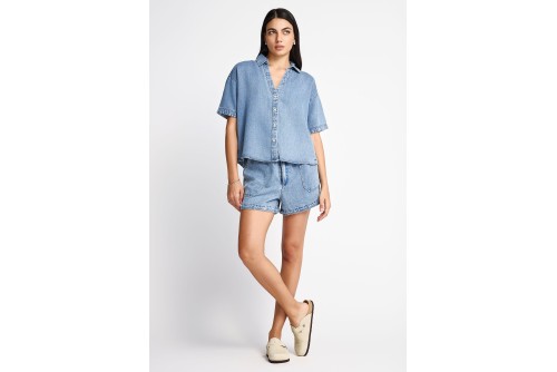 Funky Buddha Lyocell Πουκάμισο Κοντομάνικο Γυναικείο (FBL013-120-05-LT-BLUE)