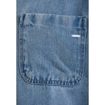 Funky Buddha Γυναικεία Κοντομάνικο Πουκάμισο Τζιν Μπλε