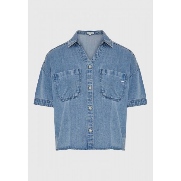 Funky Buddha Lyocell Πουκάμισο Κοντομάνικο Γυναικείο (FBL013-120-05-LT-BLUE)