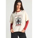 Funky Buddha Graphic Print Γυναικείο Κοντομάνικο T-Shirt Μπεζ, Διάφορα Χρώματα
