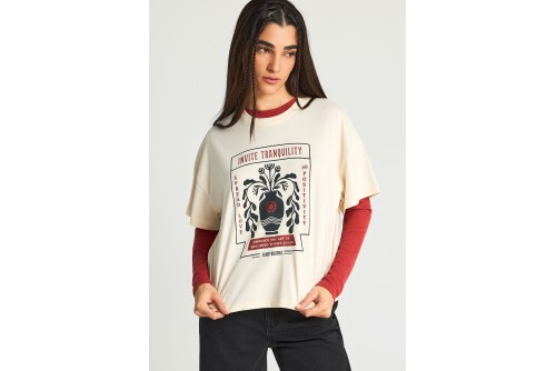Funky Buddha Graphic Print T-Shirt Γυναικείο (FBL013-121-04-CHALK)