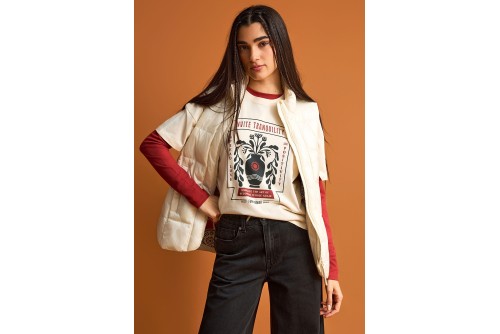 Funky Buddha Graphic Print T-Shirt Γυναικείο (FBL013-121-04-CHALK)