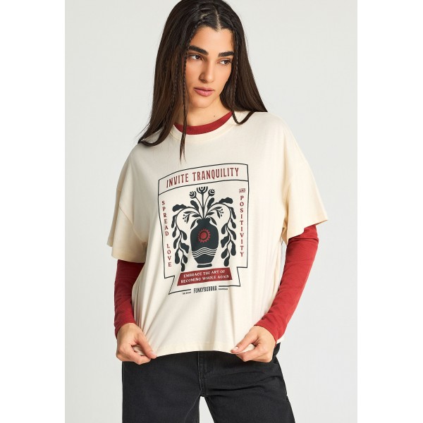Funky Buddha Graphic Print T-Shirt Γυναικείο (FBL013-121-04-CHALK)