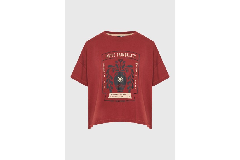 Funky Buddha Graphic Print Γυναικείο Κοντομάνικο T-Shirt Κεραμιδί