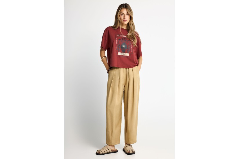 Funky Buddha Graphic Print Γυναικείο Κοντομάνικο T-Shirt Κεραμιδί