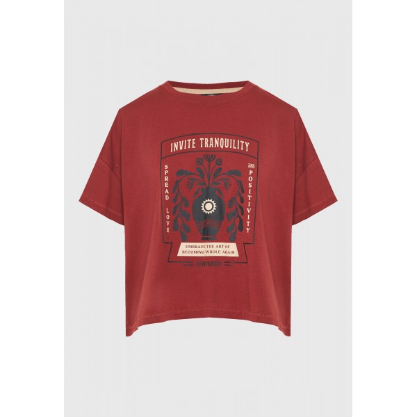 Funky Buddha Graphic Print T-Shirt Γυναικείο (FBL013-121-04-HENNA-BROWN)