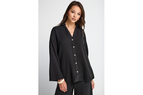 Funky Buddha Cotton Πουκάμισο Μακρυμάνικο Γυναικείο (FBL013-121-05-BLACK)