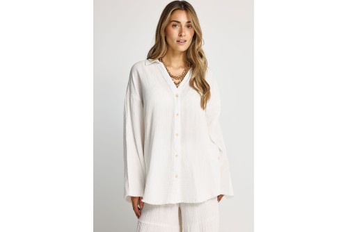 Funky Buddha Cotton Πουκάμισο Μακρυμάνικο Γυναικείο (FBL013-121-05-OFF-WHITE)