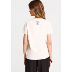 Funky Buddha Graphic Print Γυναικείο Κοντομάνικο T-Shirt Εκρού