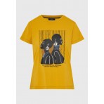 Funky Buddha Graphic Print Γυναικείο Κοντομάνικο T-Shirt Μουσταρδί