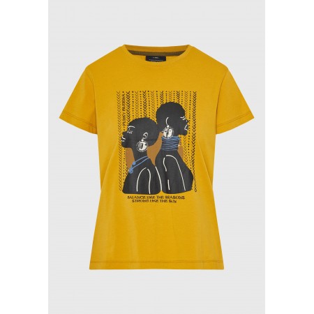 Funky Buddha Graphic Print Γυναικείο Κοντομάνικο T-Shirt Μουσταρδί