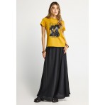 Funky Buddha Graphic Print Γυναικείο Κοντομάνικο T-Shirt Μουσταρδί