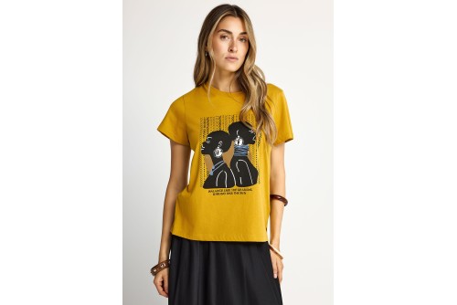 Funky Buddha Graphic Print T-Shirt Γυναικείο (FBL013-122-04-CURRY-POWDER)