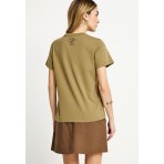 Funky Buddha Graphic Print Γυναικείο Κοντομάνικο T-Shirt Λαδί