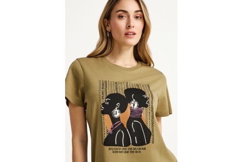 Funky Buddha Graphic Print T-Shirt Γυναικείο (FBL013-122-04-GREEN-MOSS)