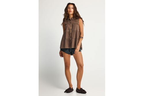 Funky Buddha Ruffles Πουκάμισο Αμάνικο Γυναικείο (FBL013-122-05-BRUNETTE)
