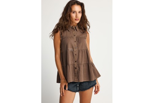 Funky Buddha Ruffles Πουκάμισο Αμάνικο Γυναικείο (FBL013-122-05-BRUNETTE)