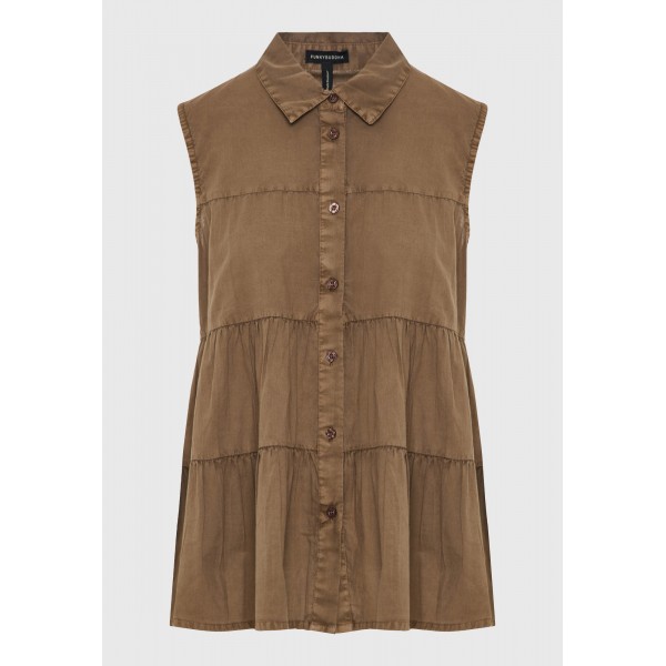 Funky Buddha Ruffles Πουκάμισο Αμάνικο Γυναικείο (FBL013-122-05-BRUNETTE)