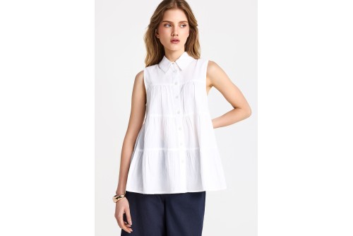Funky Buddha Ruffles Πουκάμισο Αμάνικο Γυναικείο (FBL013-122-05-WHITE)