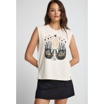 Funky Buddha Graphic Print Γυναικεία Αμάνικη Μπλούζα Εκρού