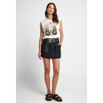 Funky Buddha Graphic Print Γυναικεία Αμάνικη Μπλούζα Εκρού
