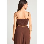 Funky Buddha Γυναικείο Αμάνικο Crop Top Καφέ