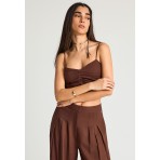 Funky Buddha Γυναικείο Αμάνικο Crop Top Καφέ