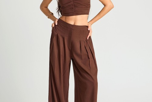 Funky Buddha Linen Blend Παντελόνα Γυναικεία (FBL013-124-02-COCONUT-SHELL)