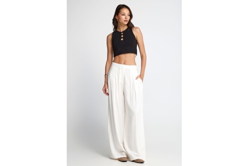 Funky Buddha Linen Blend Παντελόνα Γυναικεία (FBL013-124-02-OFF-WHITE)