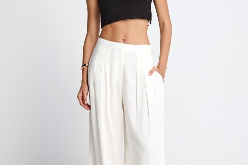 Funky Buddha Linen Blend Παντελόνα Γυναικεία (FBL013-124-02-OFF-WHITE)