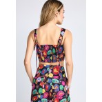 Funky Buddha Γυναικείο Αμάνικο Crop Top Πολύχρωμο