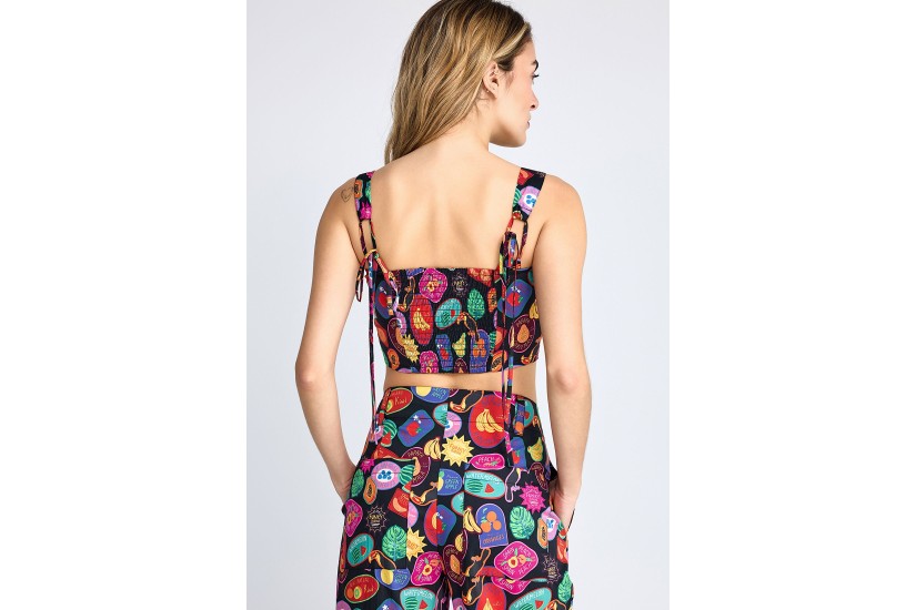 Funky Buddha Γυναικείο Αμάνικο Crop Top Πολύχρωμο
