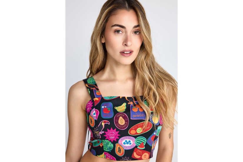 Funky Buddha Γυναικείο Αμάνικο Crop Top Πολύχρωμο