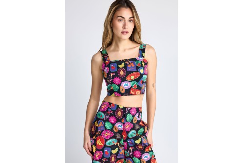 Funky Buddha All Over Printed Crop Top Αμάνικο Γυναικείο (FBL013-124-17-MULTI)