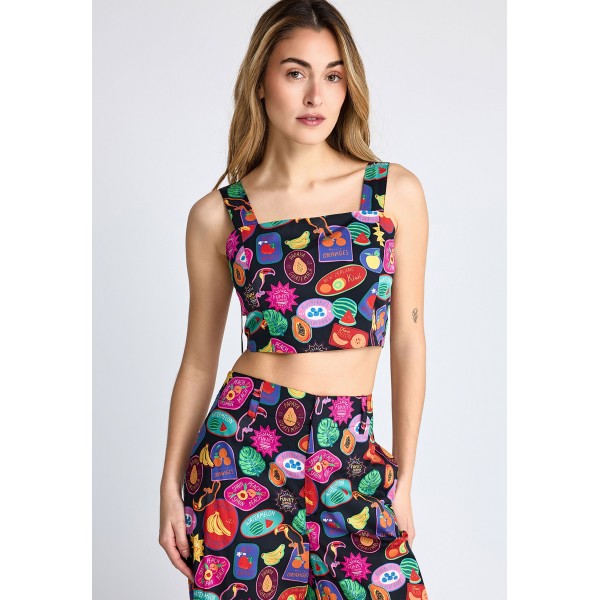 Funky Buddha All Over Printed Crop Top Αμάνικο Γυναικείο (FBL013-124-17-MULTI)