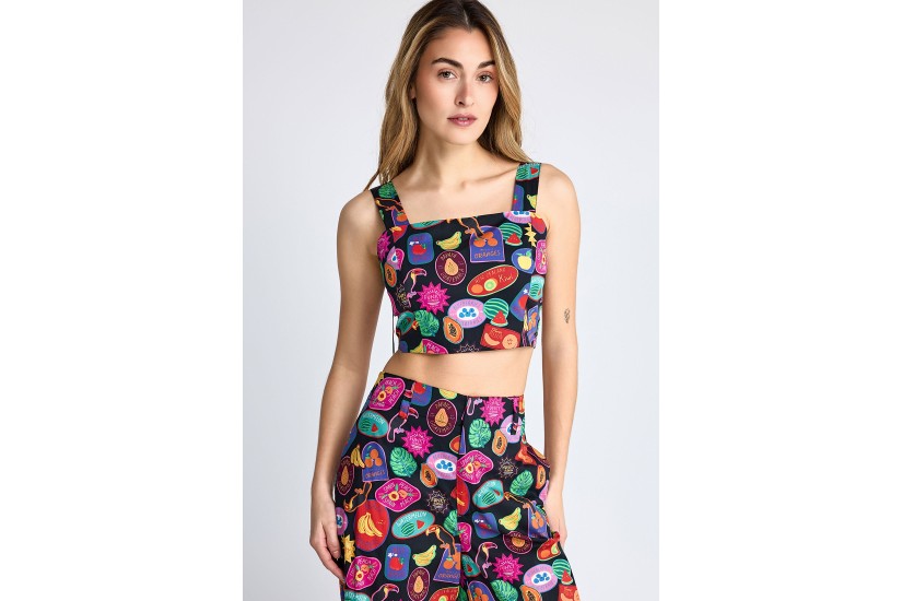 Funky Buddha Γυναικείο Αμάνικο Crop Top Πολύχρωμο