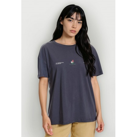 Funky Buddha Loose Fit With Artwork Print Γυναικείο Κοντομάνικο T-Shirt Ανθρακί