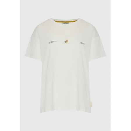 Funky Buddha Loose Fit With Artwork Print Γυναικείο Κοντομάνικο T-Shirt Εκρού