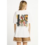 Funky Buddha Loose Fit With Artwork Print Γυναικείο Κοντομάνικο T-Shirt Εκρού
