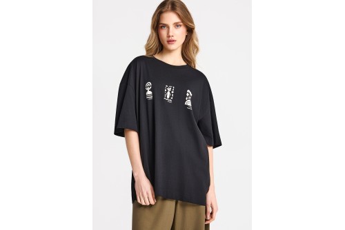Funky Buddha Relaxed Fit With Print T-Shirt Γυναικείο (FBL013-126-04-BLACK)