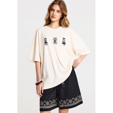 Funky Buddha Γυναικείο Κοντομάνικο T-Shirt Εκρού