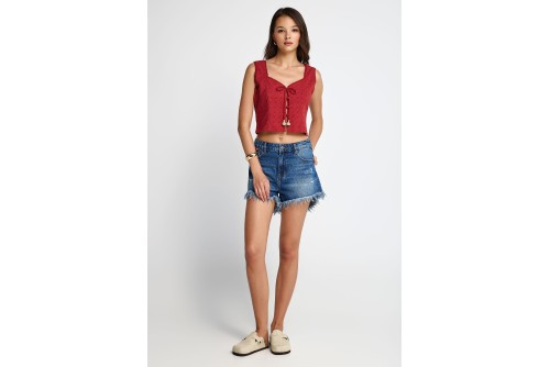 Funky Buddha Embroidery Crop Top Αμάνικο Γυναικείο (FBL013-126-17-BAKED-APPLE)