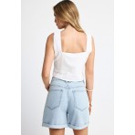 Funky Buddha Embroidery Γυναικείο Αμάνικο Crop Top Λευκό