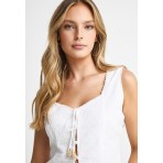 Funky Buddha Embroidery Γυναικείο Αμάνικο Crop Top Λευκό