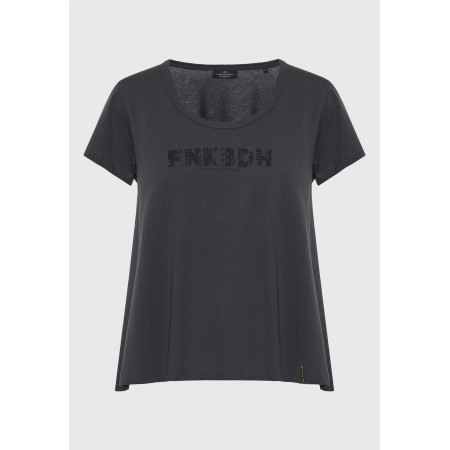 Funky Buddha Organic Cotton Printed Γυναικείο Κοντομάνικο T-Shirt Ανθρακί