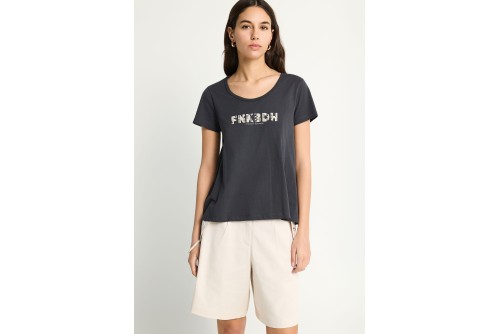 Funky Buddha Organic Cotton Printed T-Shirt Γυναικείο (FBL013-128-04-ANTHRACITE)
