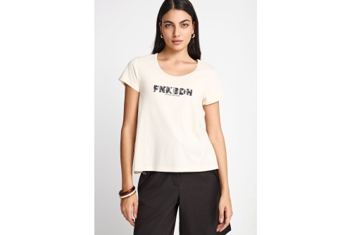 Funky Buddha Organic Cotton Printed T-Shirt Γυναικείο (FBL013-128-04-CHALK)